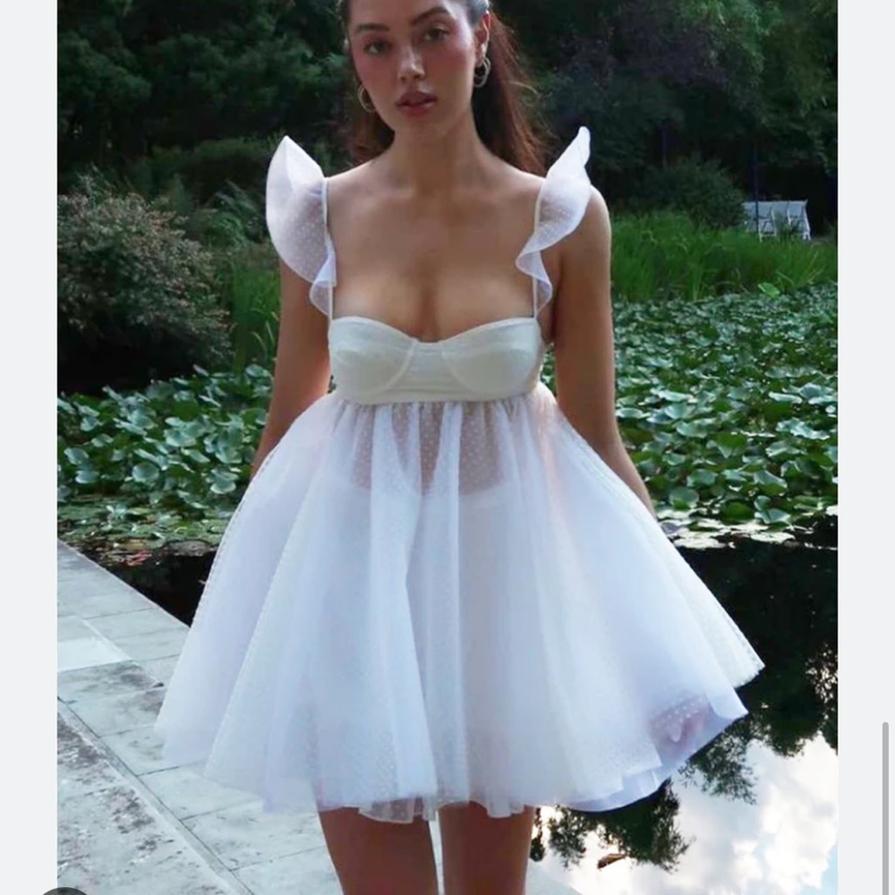 The Bar White Ruffled Mini Dress